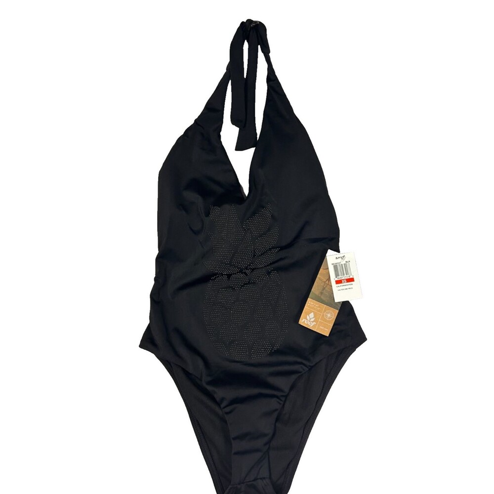 Reef Californication Women XS Black Halter One Piece Swimsuit Pineapple NWT